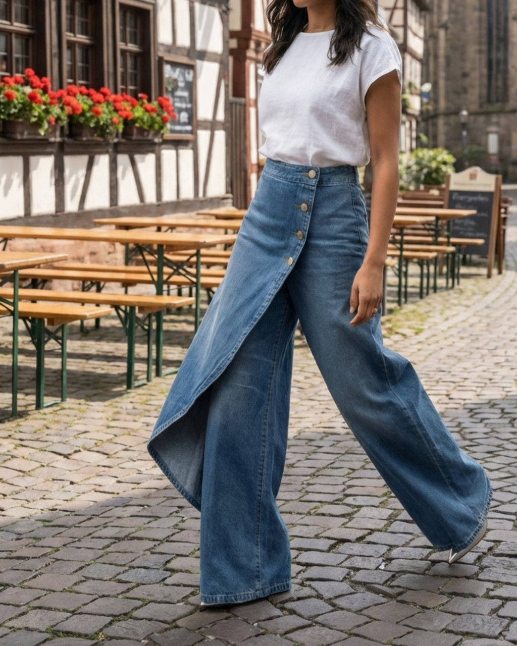 Pantalones envolventes de denim