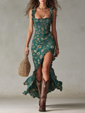 Zara | Vestido maxi boho retro con mangas fruncidas y abertura alta