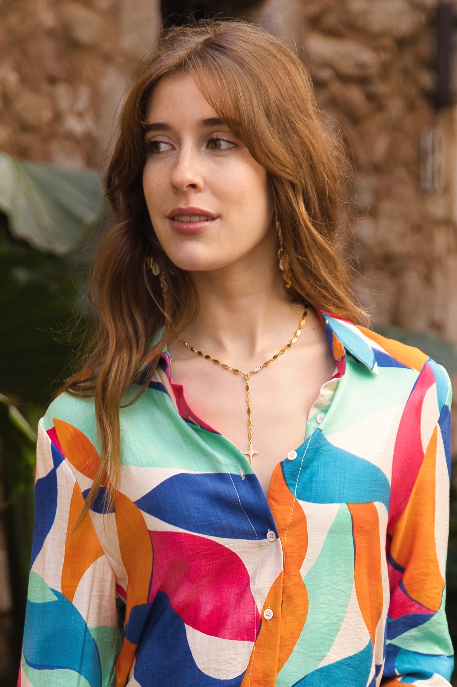Collar Acero Cruz Dorada
