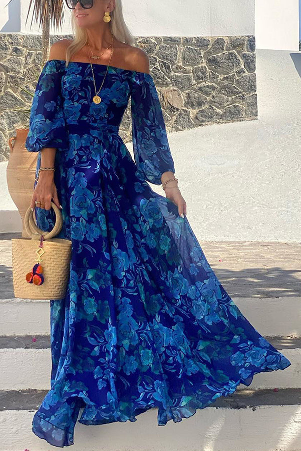 Luna™ | Vestido largo floral con mangas al hombro