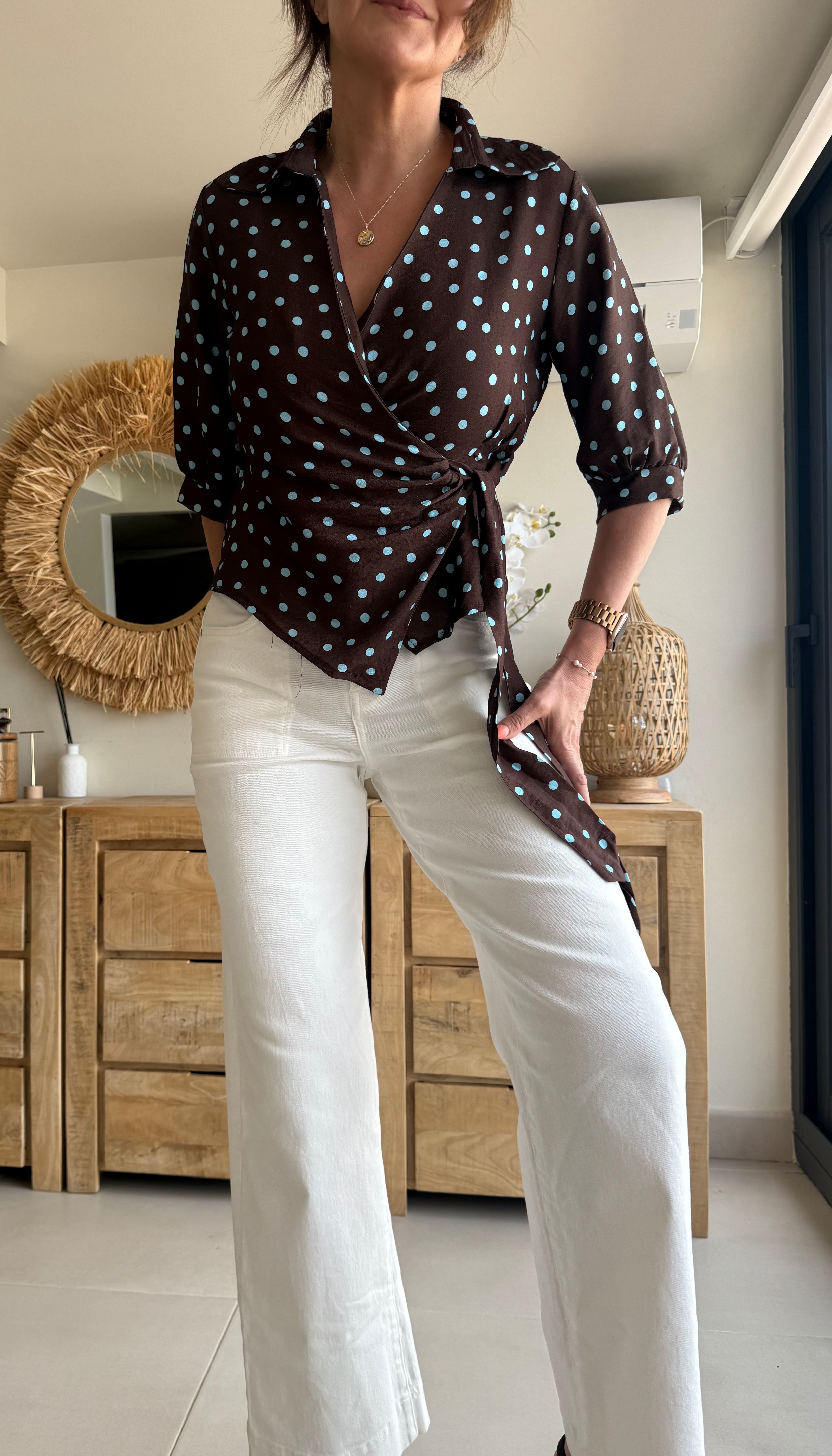 Blusa Cruzada Lunares Soft