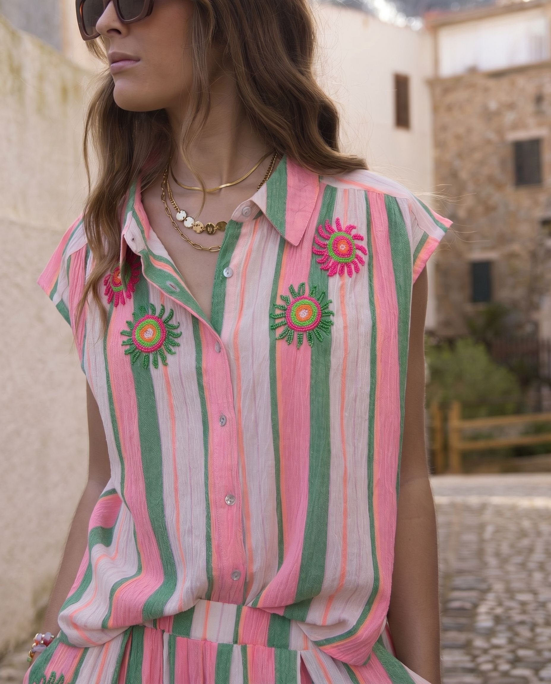 Blusa Rayas Bordado Artesanal