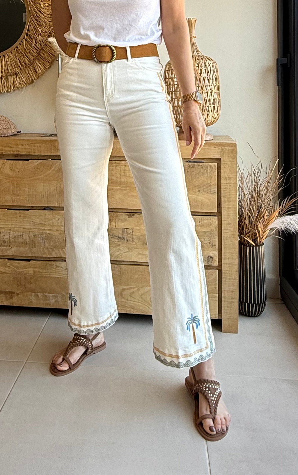 Jean Bordado Palma Boho