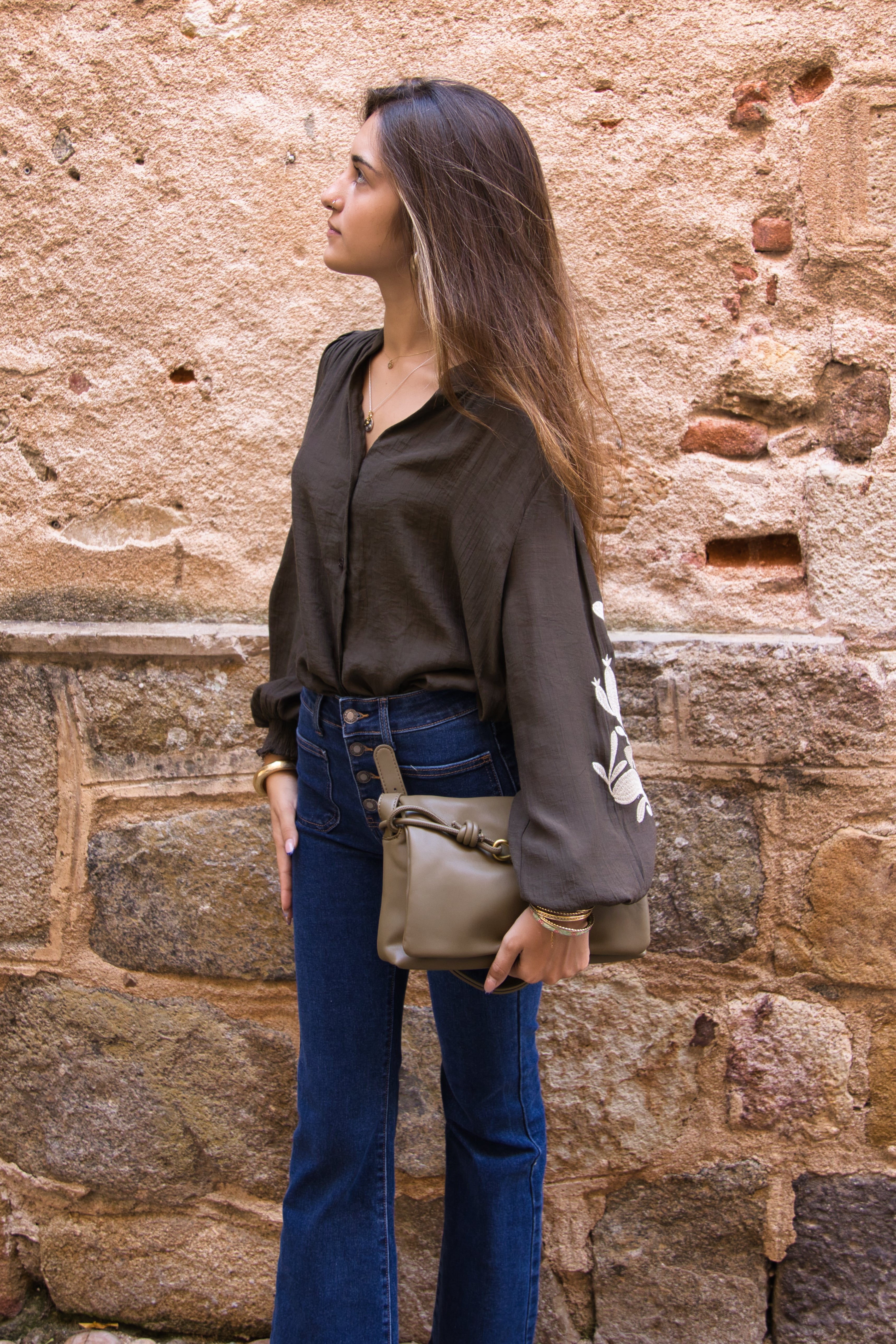 Blusa manga bordada