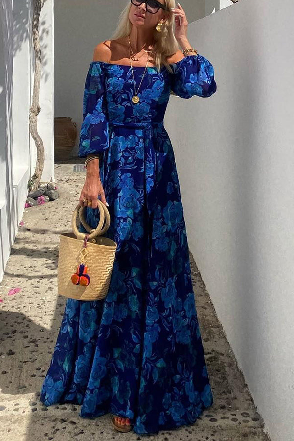 Luna™ | Vestido largo floral con mangas al hombro