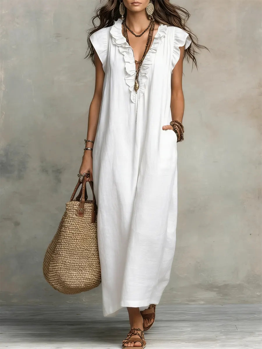 Camélia | Vestido largo bohemio de lino y algodón